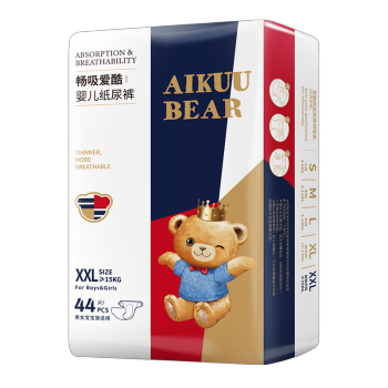 爱酷熊畅吸纸尿裤XXL88片	